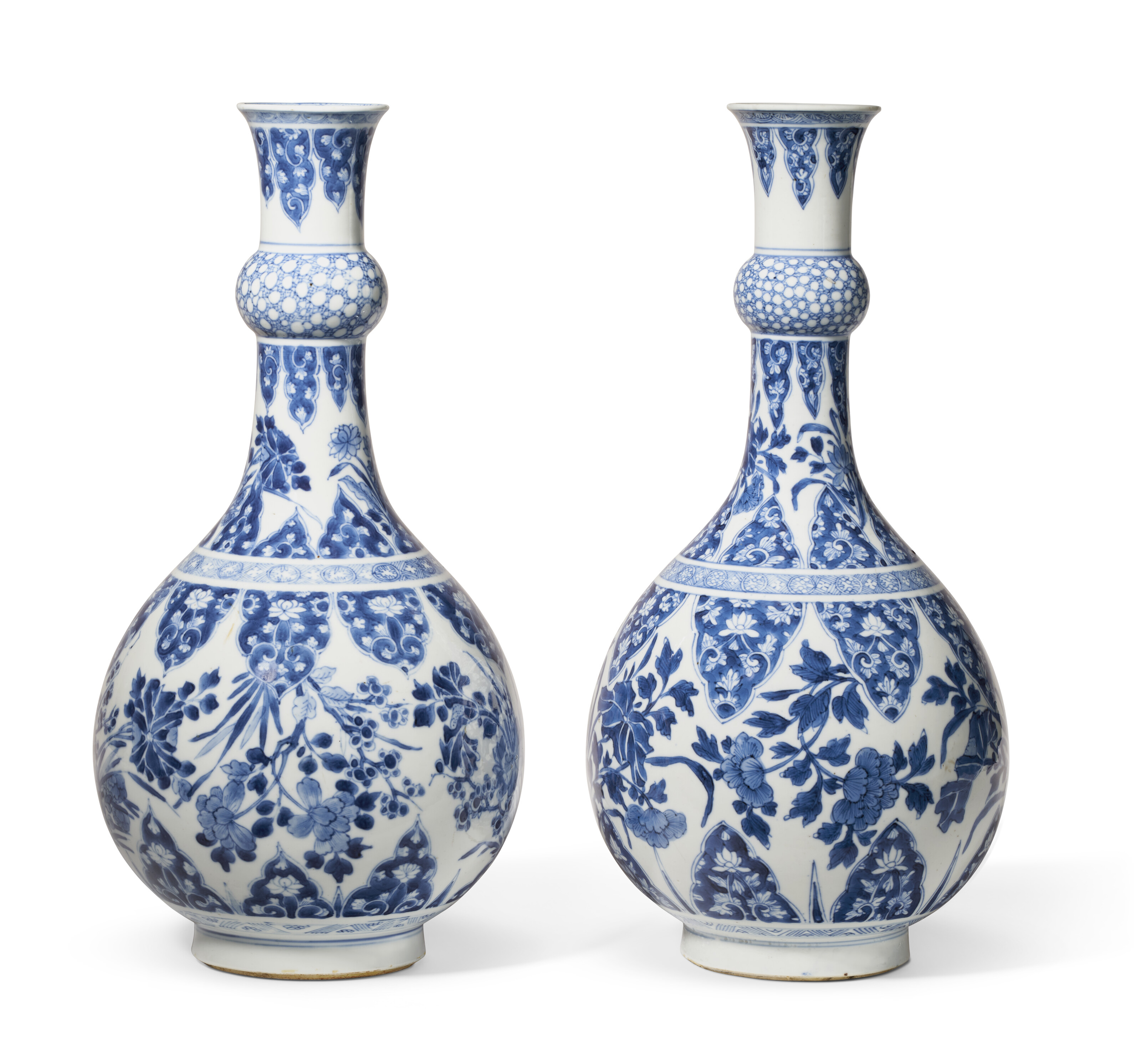 Two Blue And White Bottle Vases