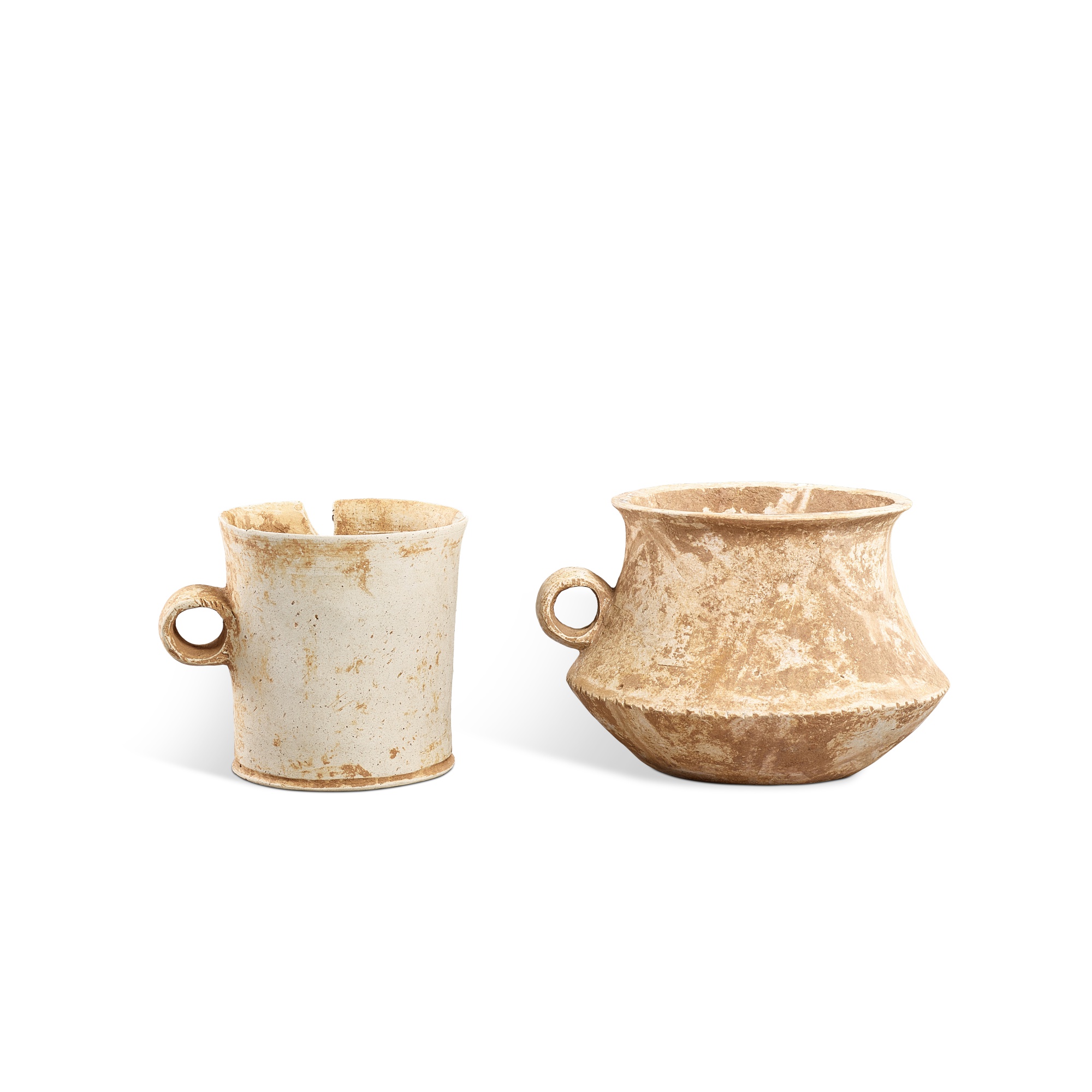 Two white pottery cups,