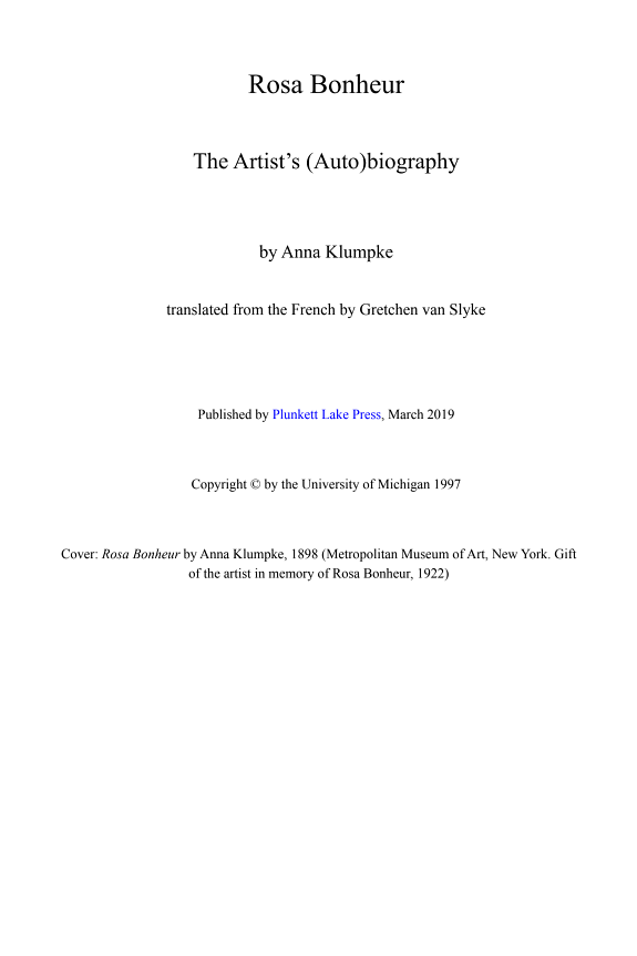 Rosa Bonheur: The Artist's (Auto)biography