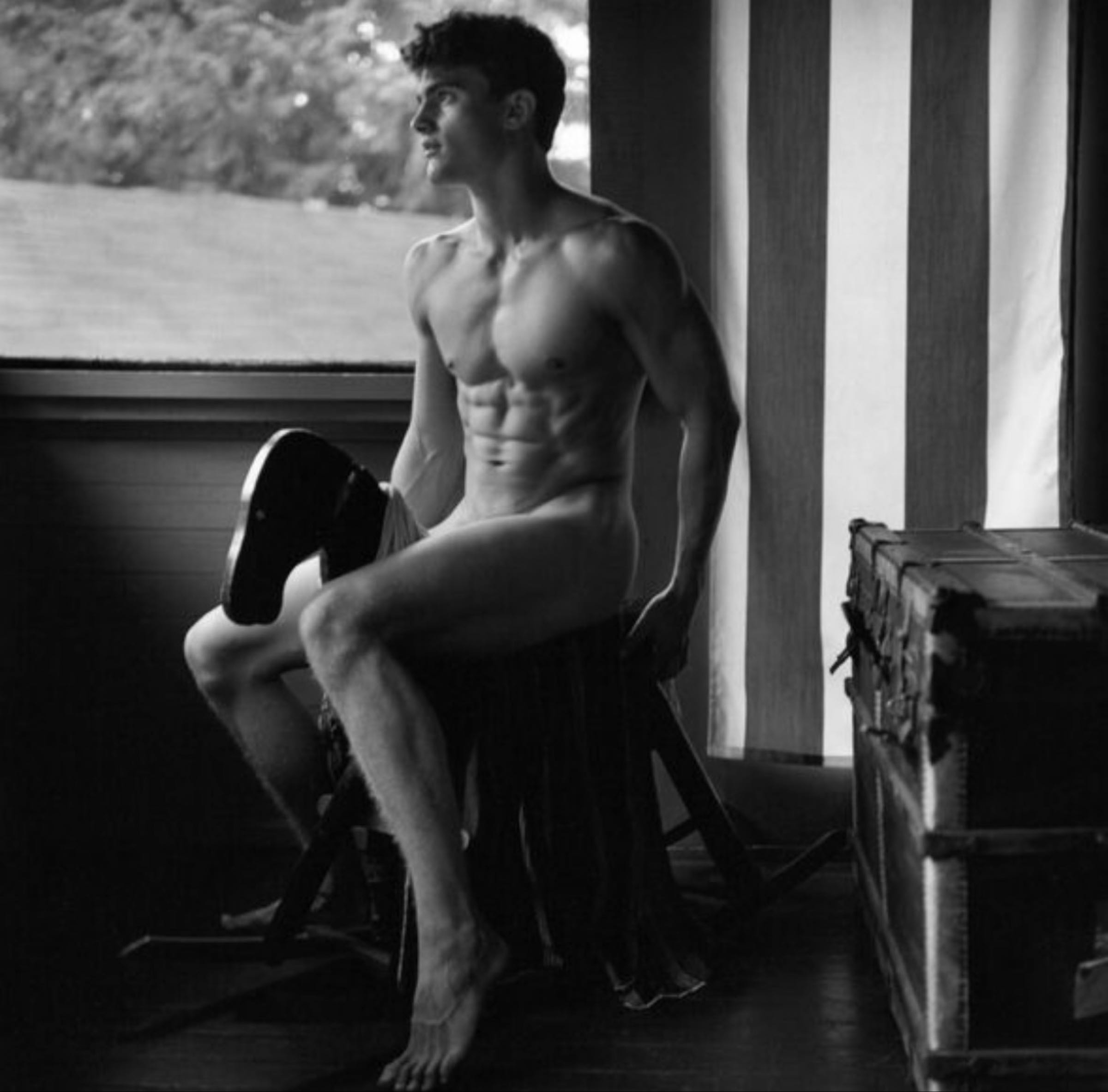 Bruce Weber — Peter Johnson on rocking horse, Camp Longwood, Adirondacks