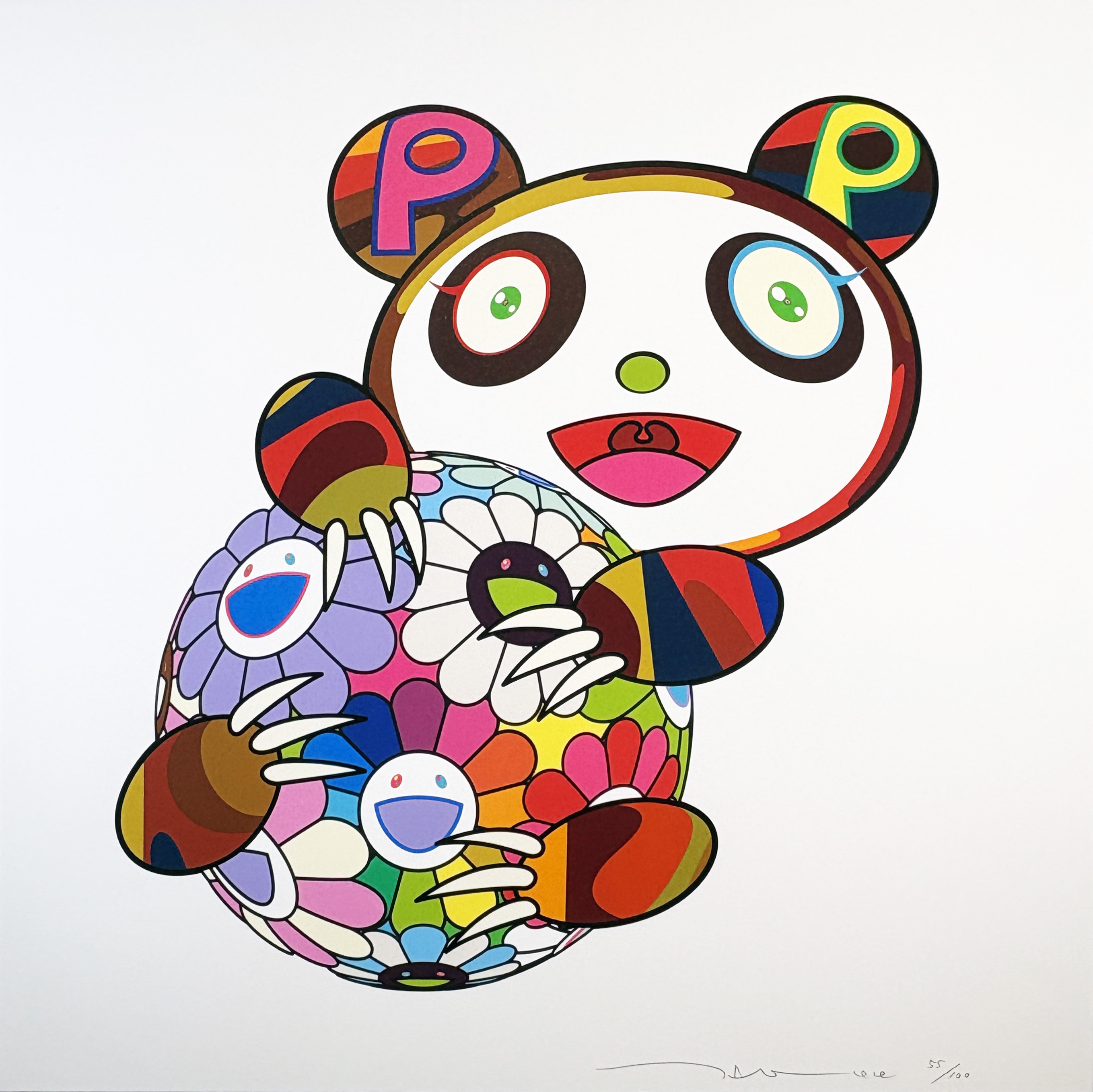Takashi Murakami — A Panda Cub Hugging a Ball of Flowers