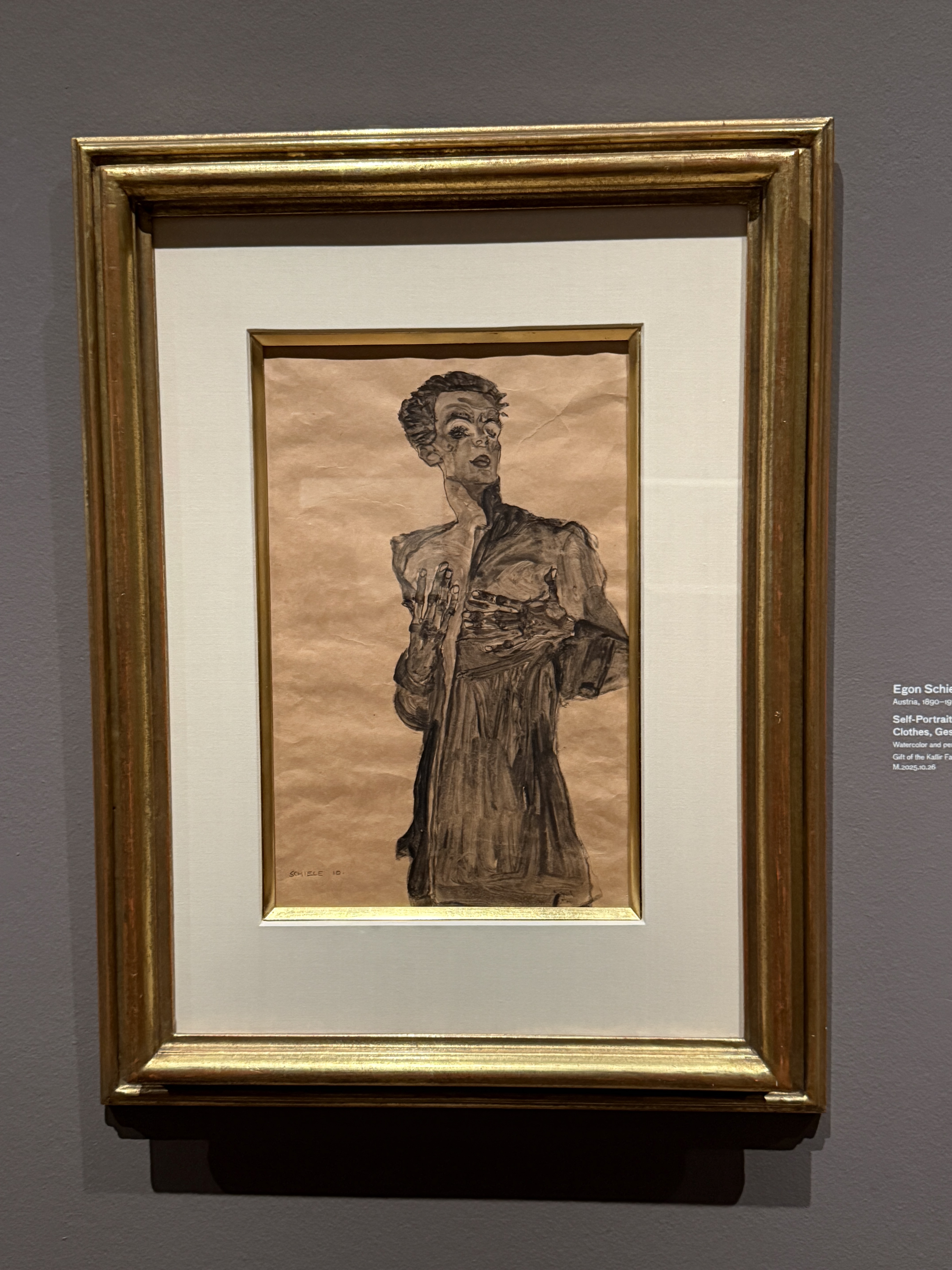 Egon Schiele — Self-Portrait in Clothes, Gesture (partial title — full title partially obscured)