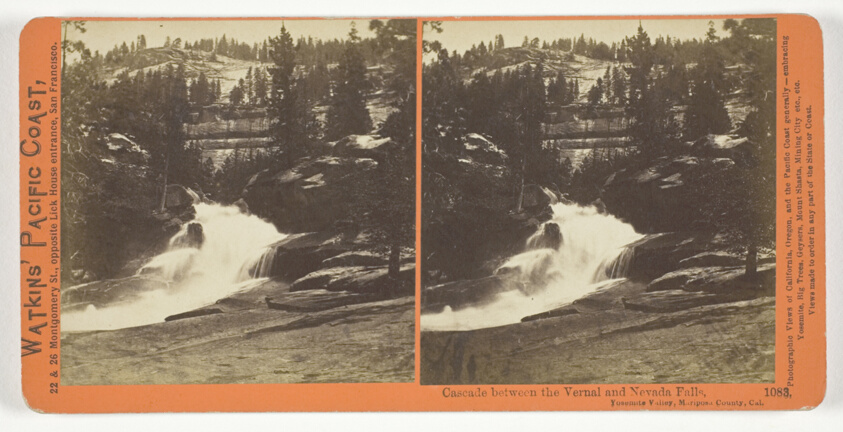 Carleton E. Watkins — Cascade Between the Vernal and the Nevada Falls, Yosemite Valley, Mariposa County, Cal., No. 1083 from the series "Watkins' Pacific Coast"