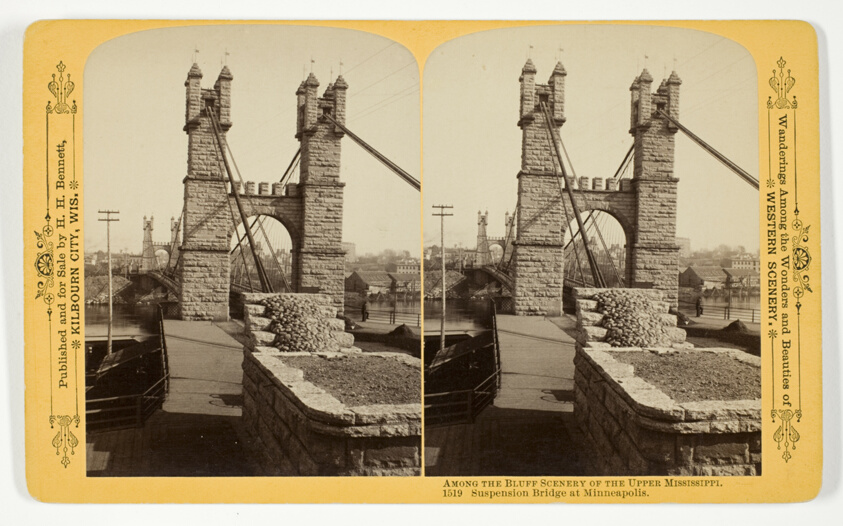 Henry Hamilton Bennett — Suspension Bridge at Minneapolis, No. 1519 from the series "Among the Bluff Scenery of the Upper Mississippi"