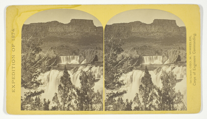 Timothy O'Sullivan (American, born Ireland, 1840–1882) — Shoshone Falls, Snake River, Idaho, looking through the timber, and showing the main fall, and upper or "Lace Falls", No. 49 from the series "Geographical Explorations and Surveys West of the 100th Meridian"