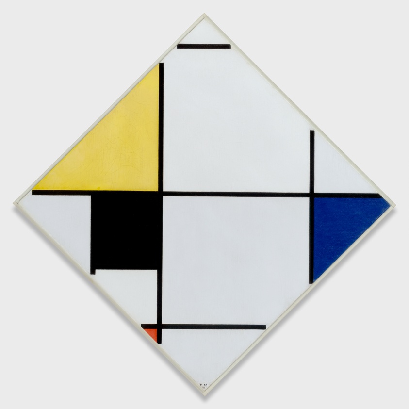 Lozenge Composition with Yellow, Black, Blue, Red, and Gray