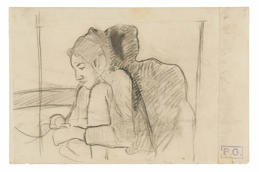 Paul Gauguin — Seated Tahitian Woman (recto), Sketches of Roosters and Chickens (verso)