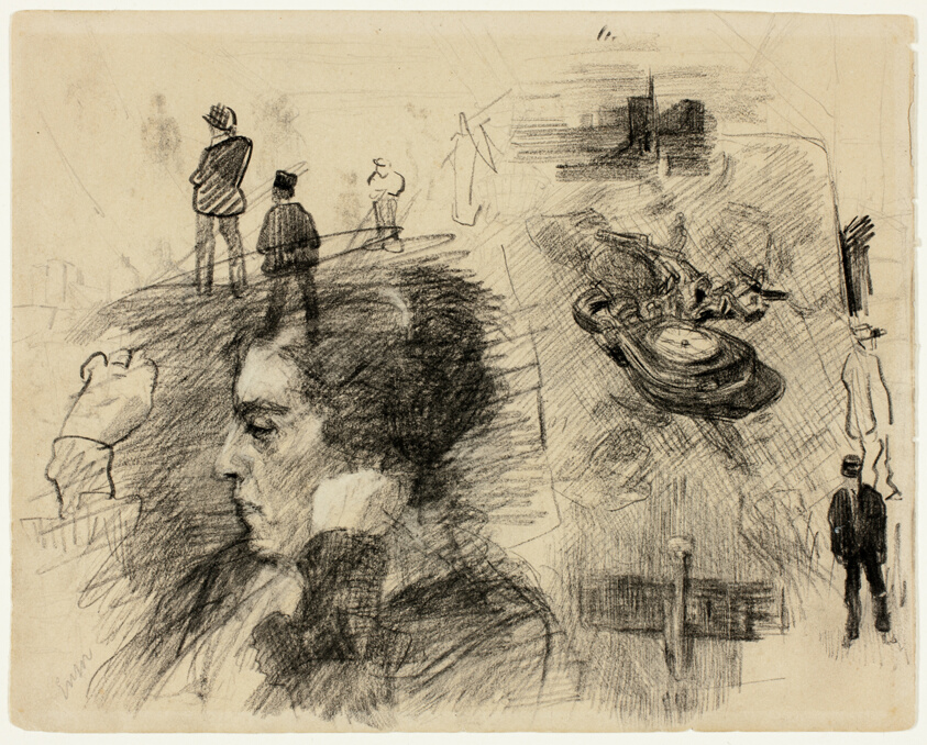 James Ensor — Sheet of Sketches: Head in Profile and Other Figures (recto); Sheet of Sketches: Figures and Horses (verso)