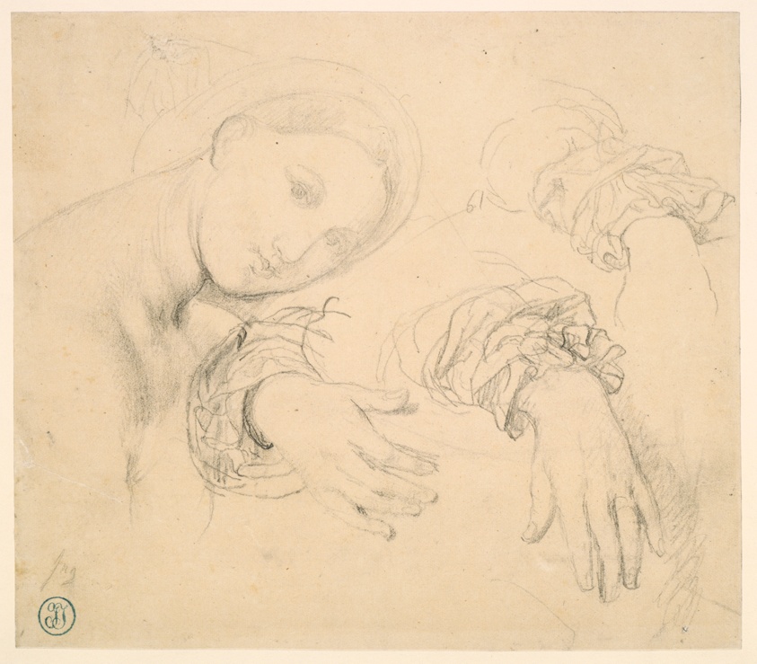 Jean Auguste Dominique Ingres — Sheet of Studies with the Head of the Fornarina and Hands of Madame de Senonnes