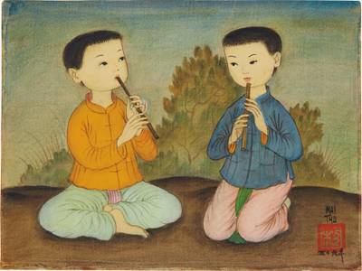 Two Boys Playing the Flute