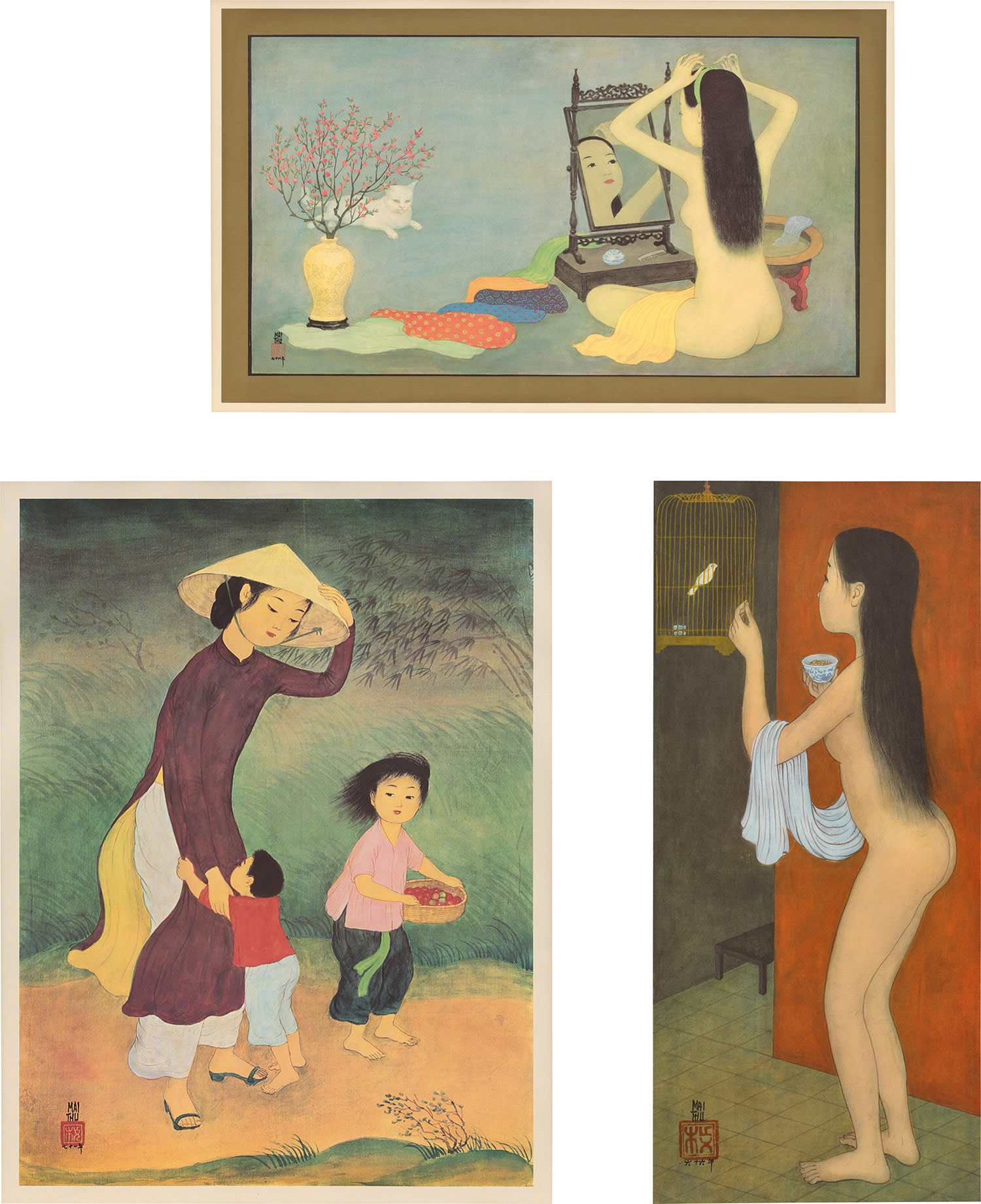 Three works: (i) Woman with Mirror; (ii) Woman with Two Children; (iii) Woman with Bird