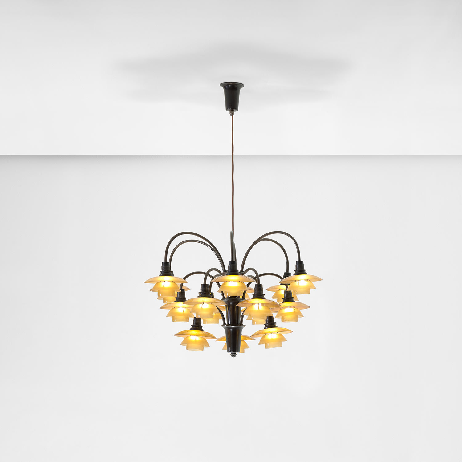 Rare fifteen-armed 'Cascade' ceiling light, type 1/1 shades