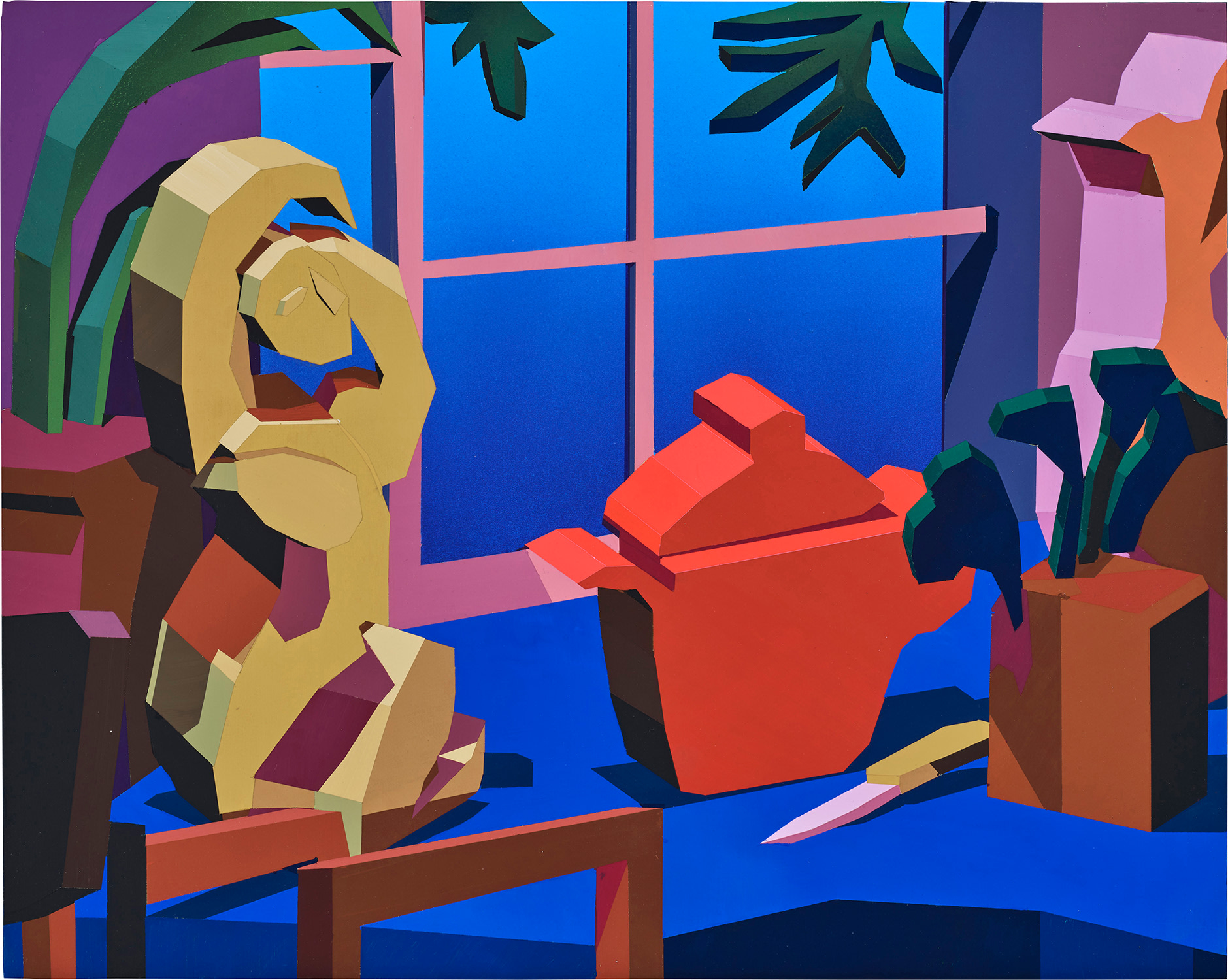 Crockpot, Knife and Sculpture on Table