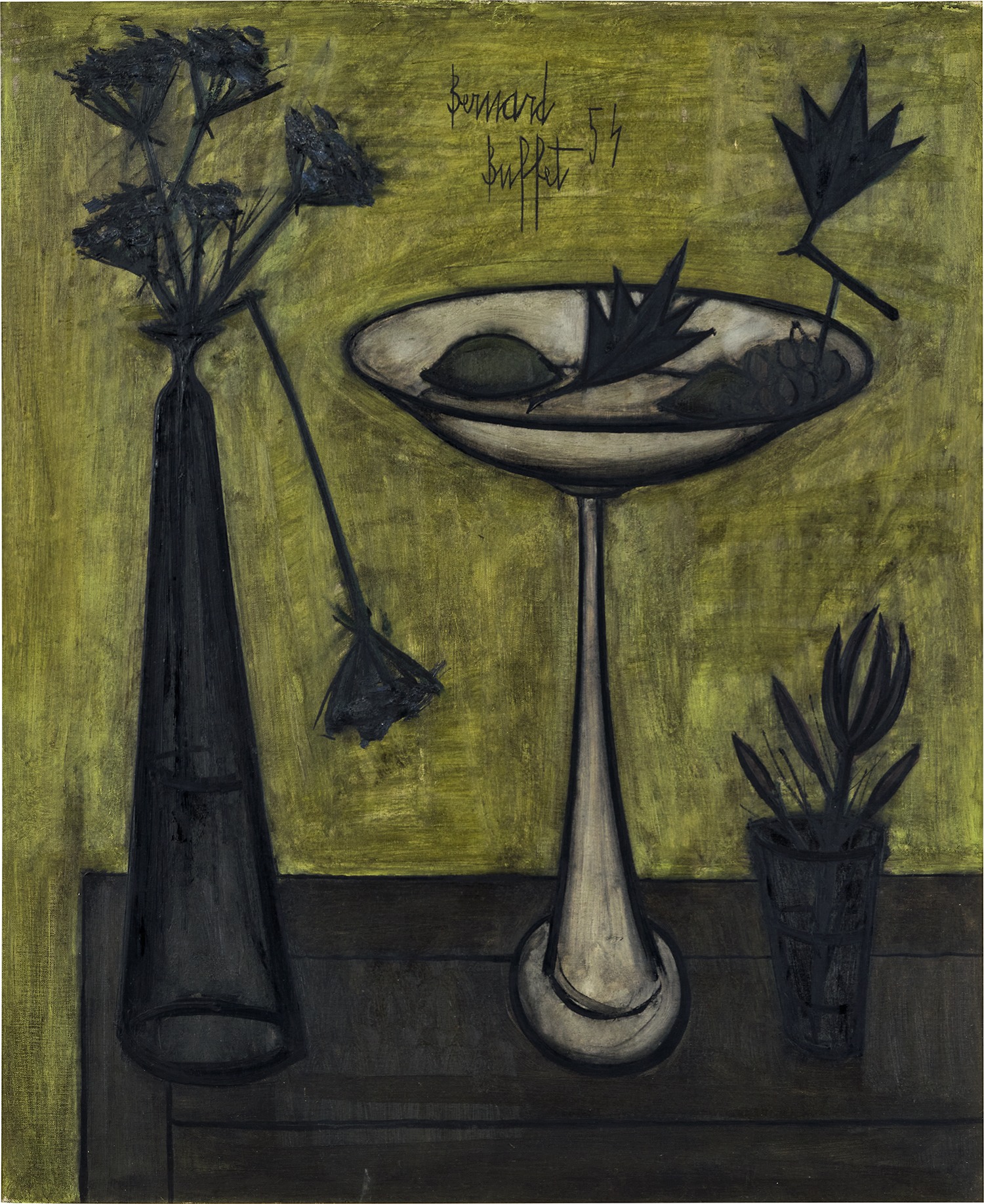 Bernard Buffet — Compotier et vase de fleurs