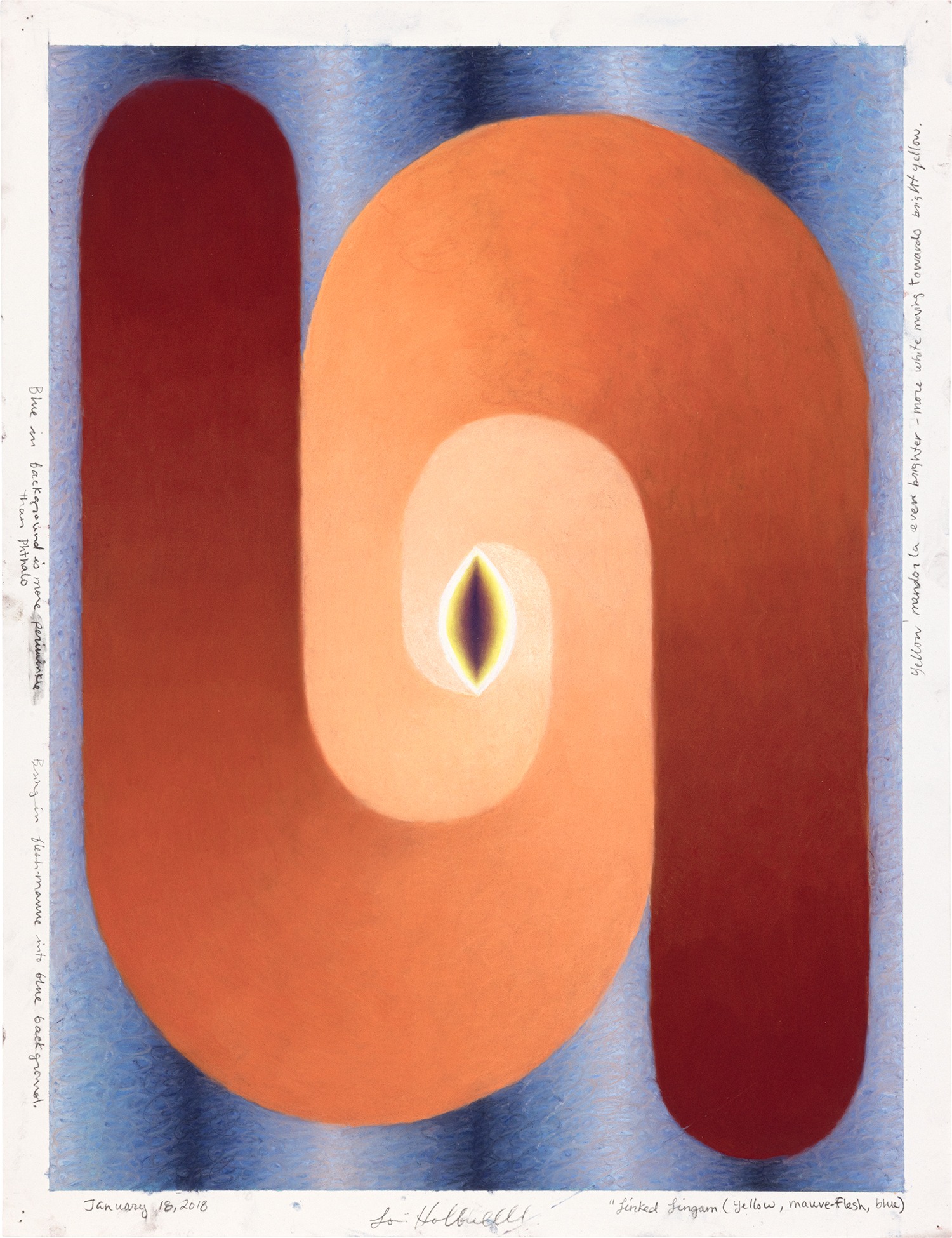 Loie Hollowell — Linked Lingam (yellow, mauve-flesh, blue)