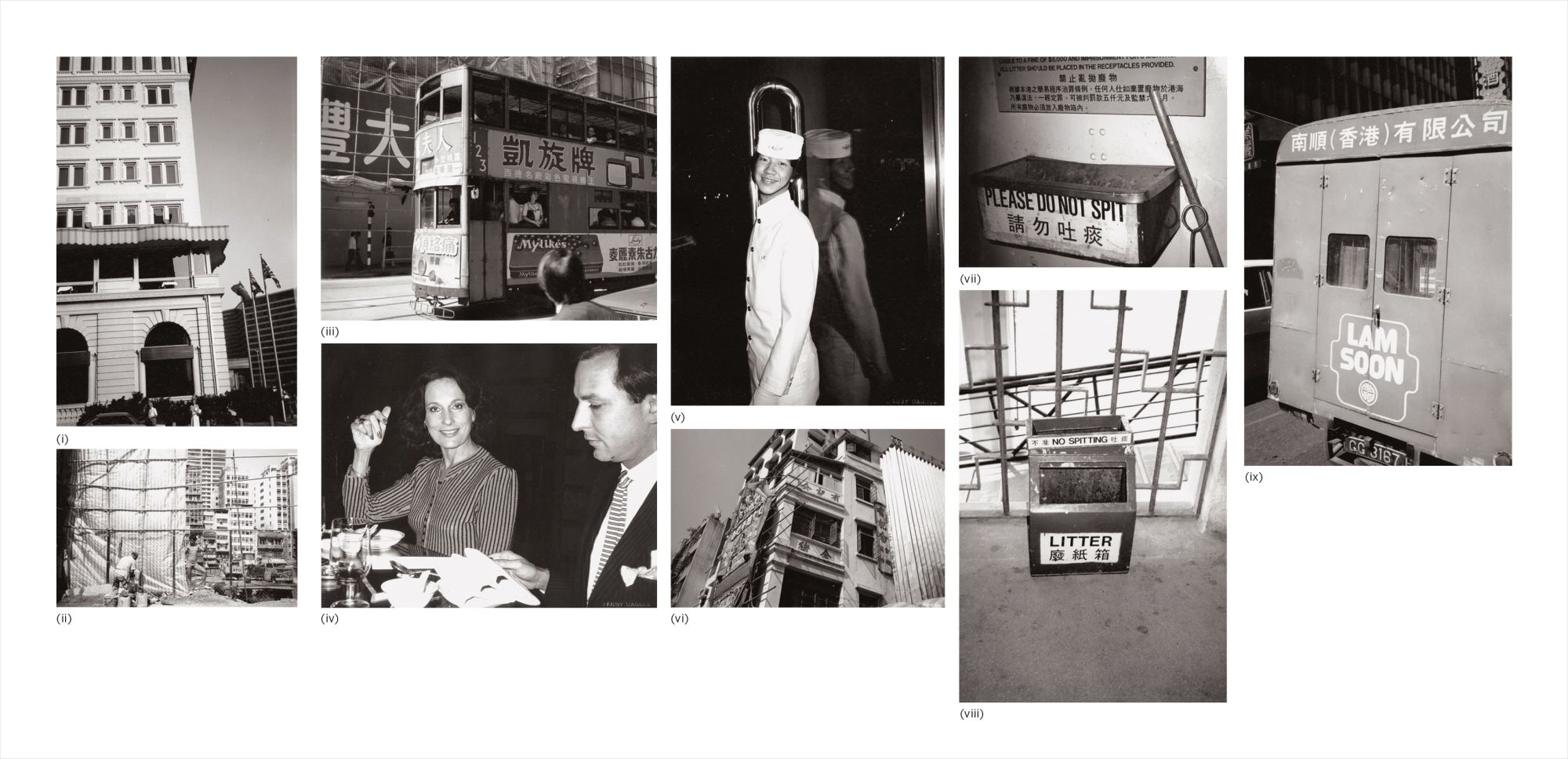 Andy Warhol — Nine works: (i) Peninsula Hotel; (ii) Hong Kong Construction Site; (iii) Double Decker Bus; (iv) Fred Hughes and Unidentified Woman; (v) Bellhop; (vi) Hong Kong Building; (vii) Ash Can; (viii) Trash Can; (ix) Chinese Truck