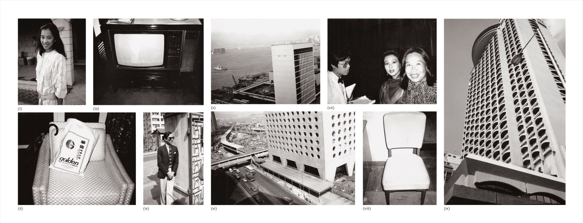 Andy Warhol — Nine works: (i) Young Woman; (ii) Chair and Bag; (iii) Television; (iv) Fred Hughes; (v) Hong Kong Harbour; (vi) Street and Building; (vii) Unidentified Woman and Waiter; (viii) Chair; (ix) Hong Kong Building