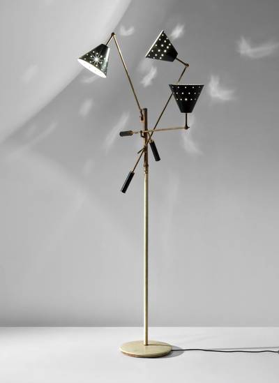 Rare 'Triennale' three-armed adjustable standard lamp, model no. 12128s
