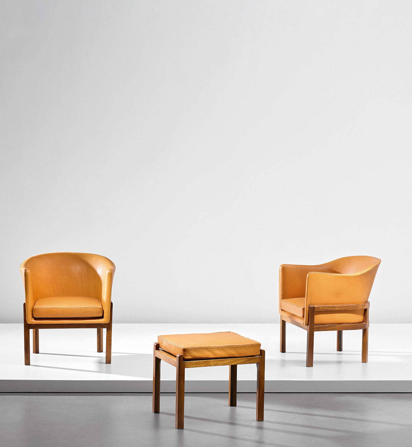 Mogens Koch — Pair of easy chairs and ottoman, from a private commission, Copenhagen