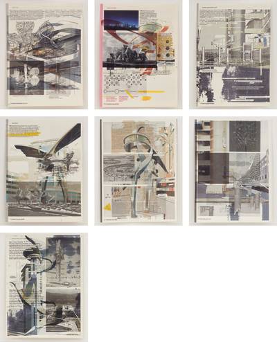 unique digital print and masking tape redactions on book pages (suite of 7)