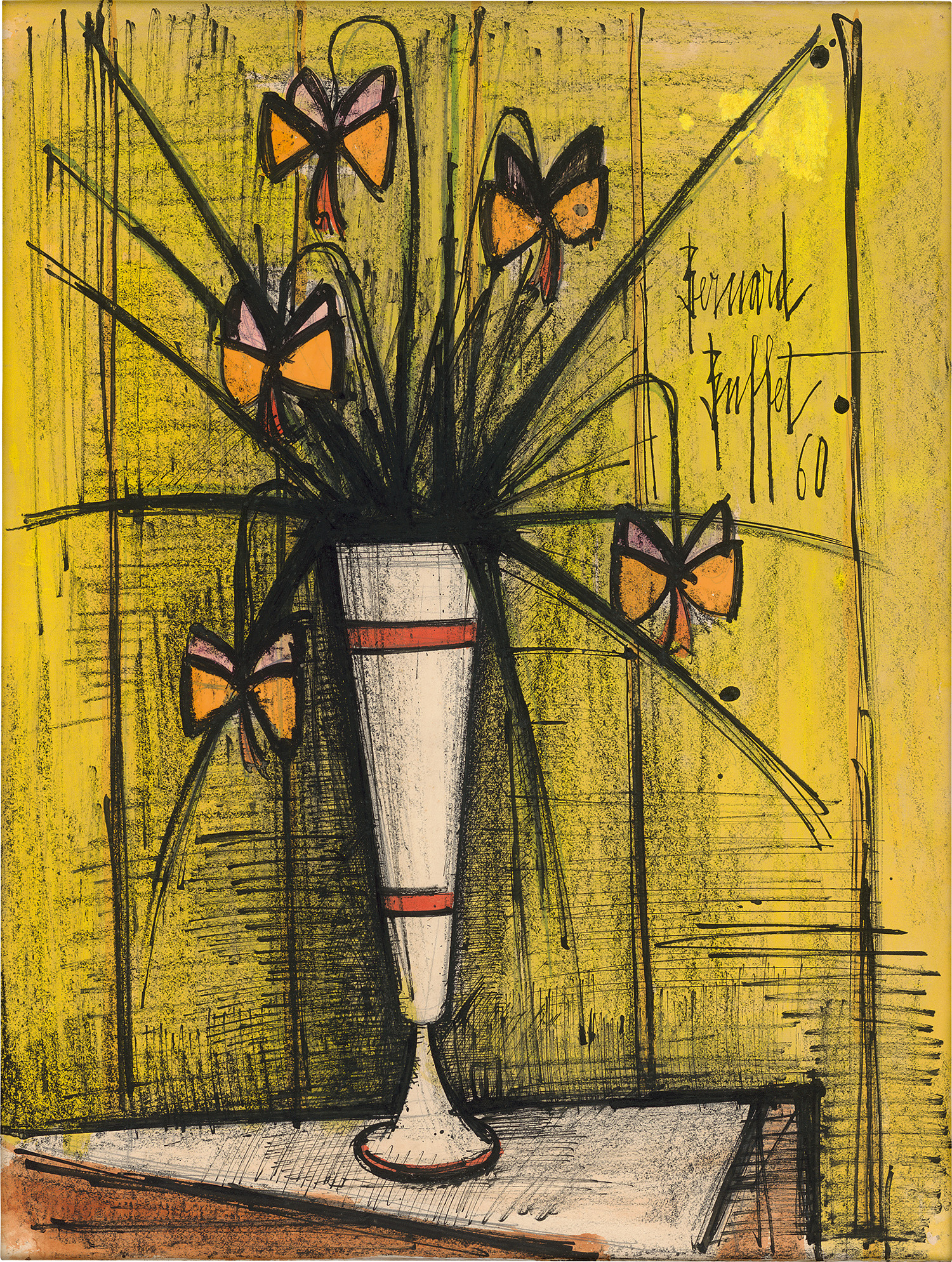 Bernard Buffet — Vase de fleurs sur fond jaune
