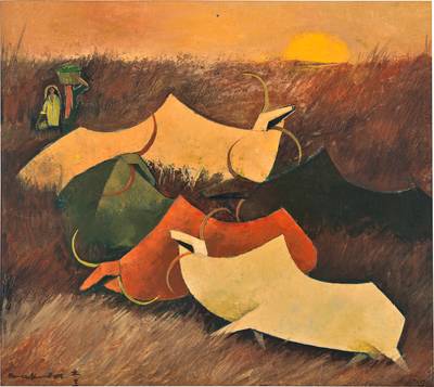 Returning Buffaloes At Sunset