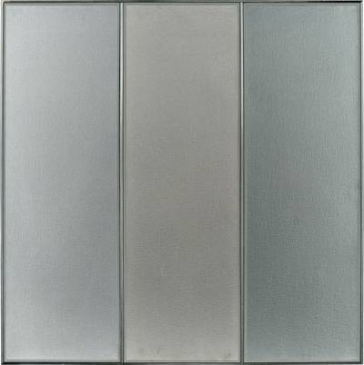 metallic paint on canvas with metal strip