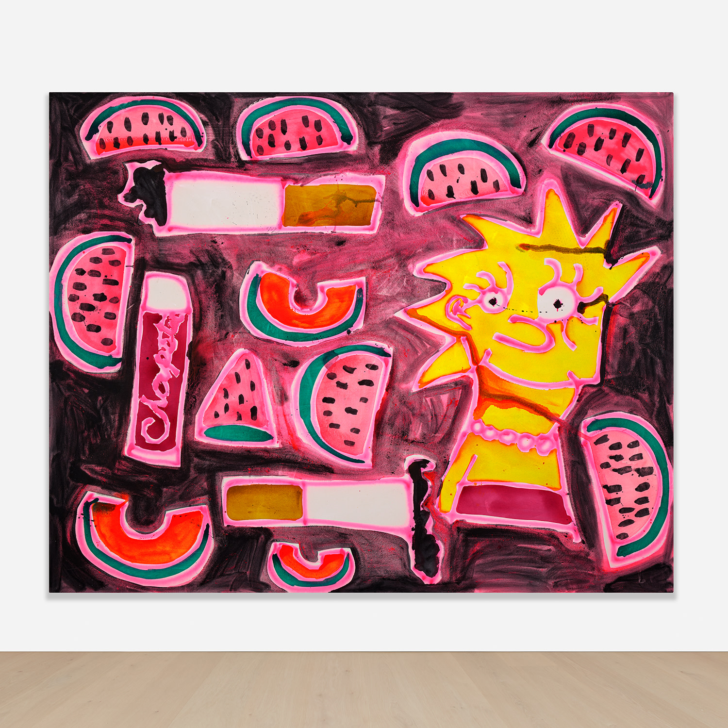 Katherine Bernhardt — Lisa Simpson, watermelon, cantelope, cigarettes, and chapstick