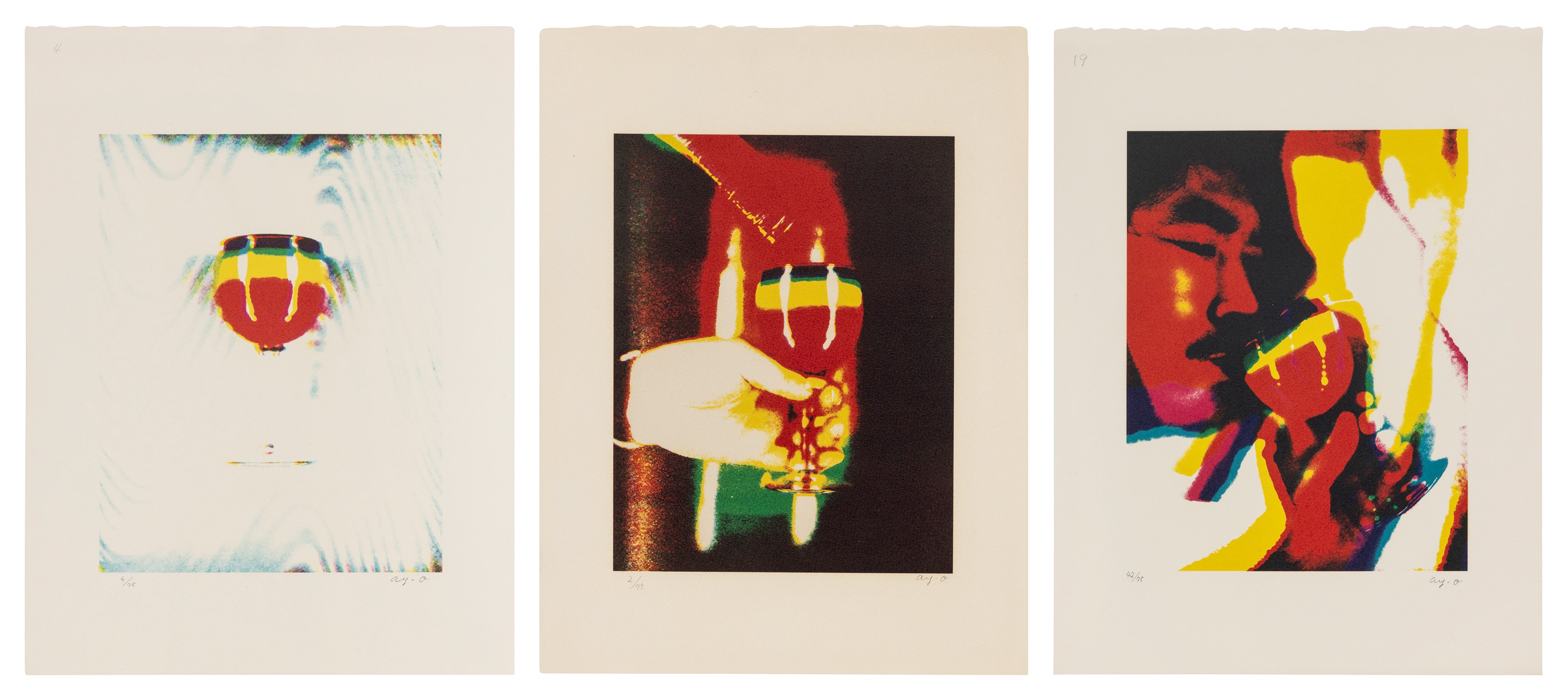 Three works from the series Then, Mr. Ay-O got drunk by the Rainbow