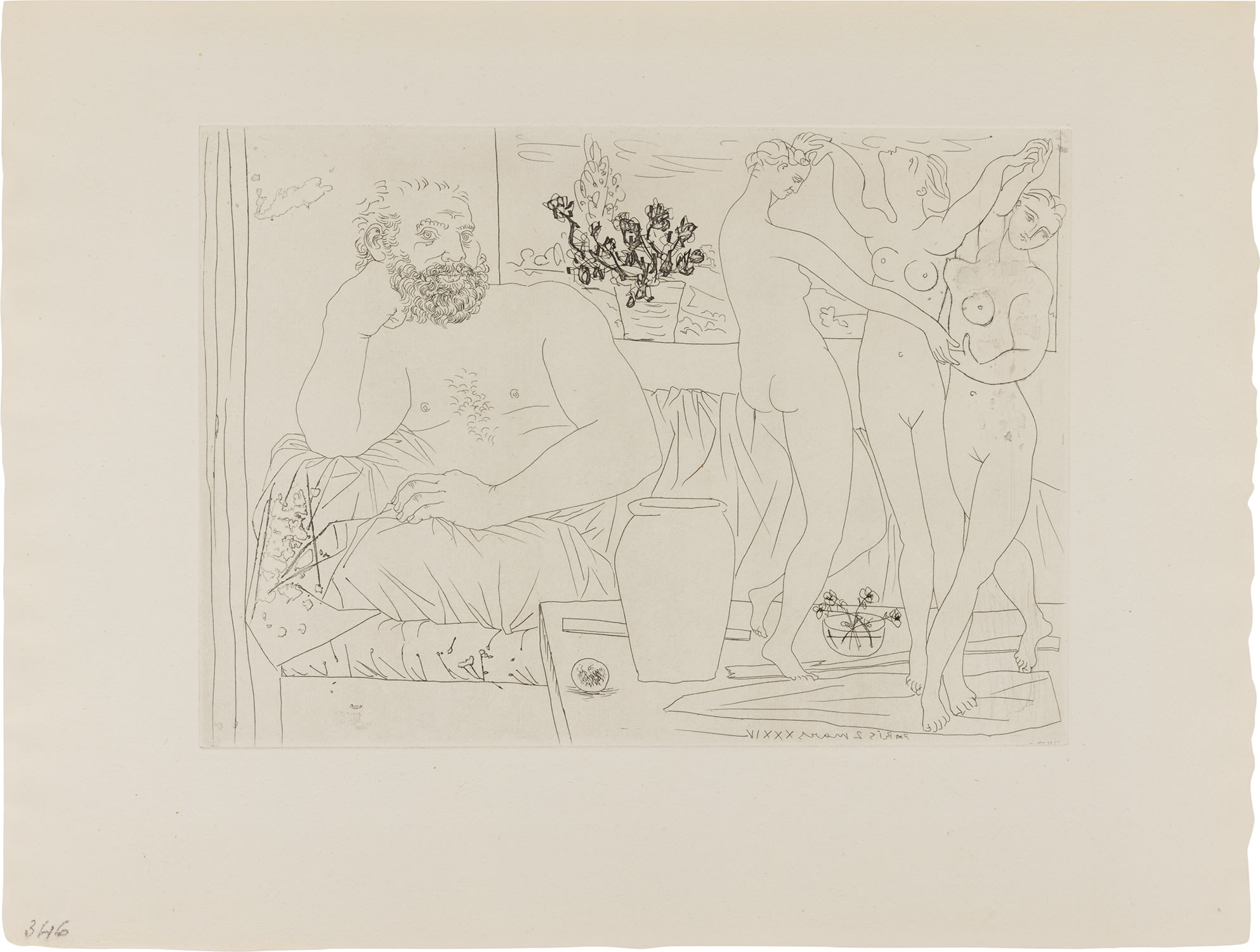 Pablo Picasso — Sculpteur et trois danseuses sculptées (Sculptor and Three Sculpted Dancers), plate 81 from La Suite Vollard (Bl. 217, Ba. 421)