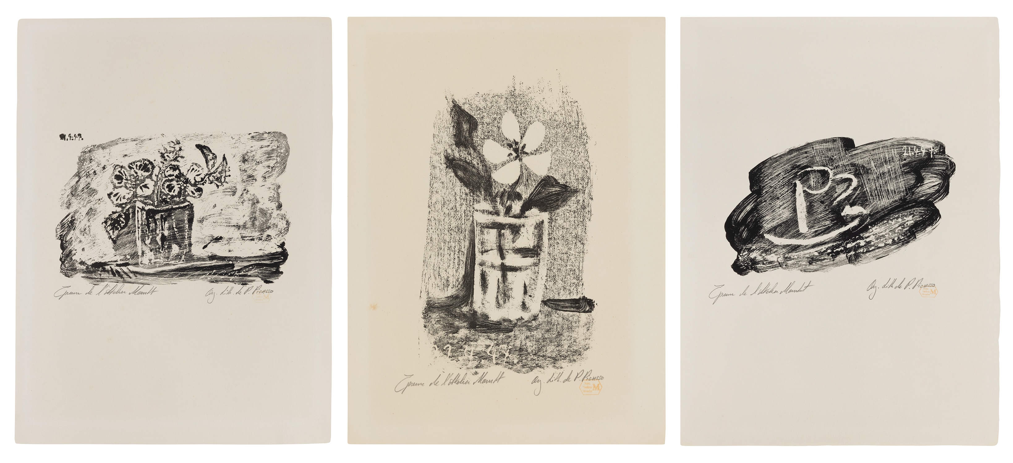 Pablo Picasso — Dans l'atelier de Picasso (In Picasso's Studio): three plates (M. 90; 98; 92, see C. Bks. 88)