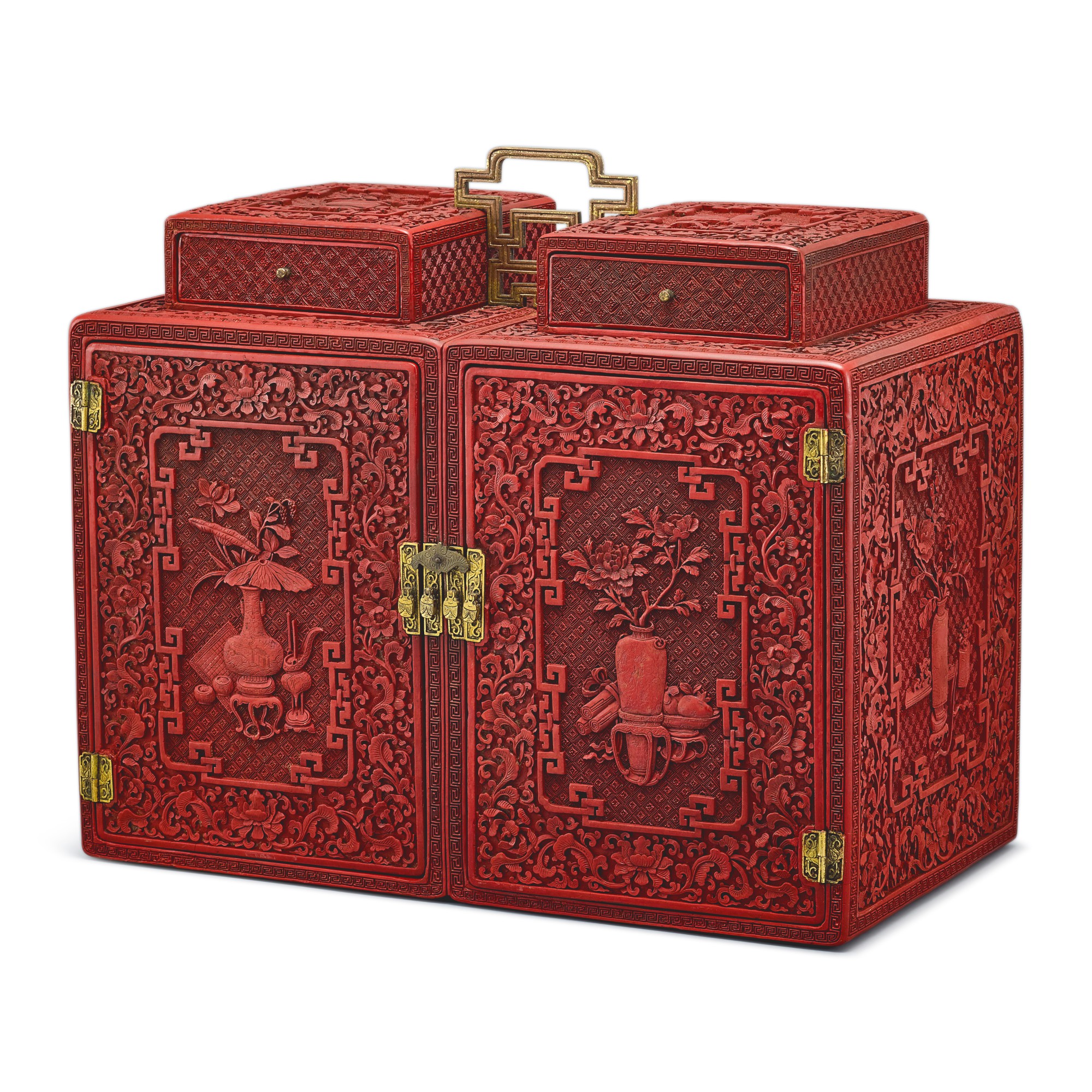 Unknown — 清乾隆 剔紅博古花卉紋提匣