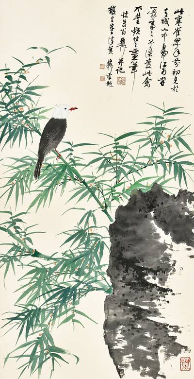 翠竹白頭圖 Perching by the Bamboo