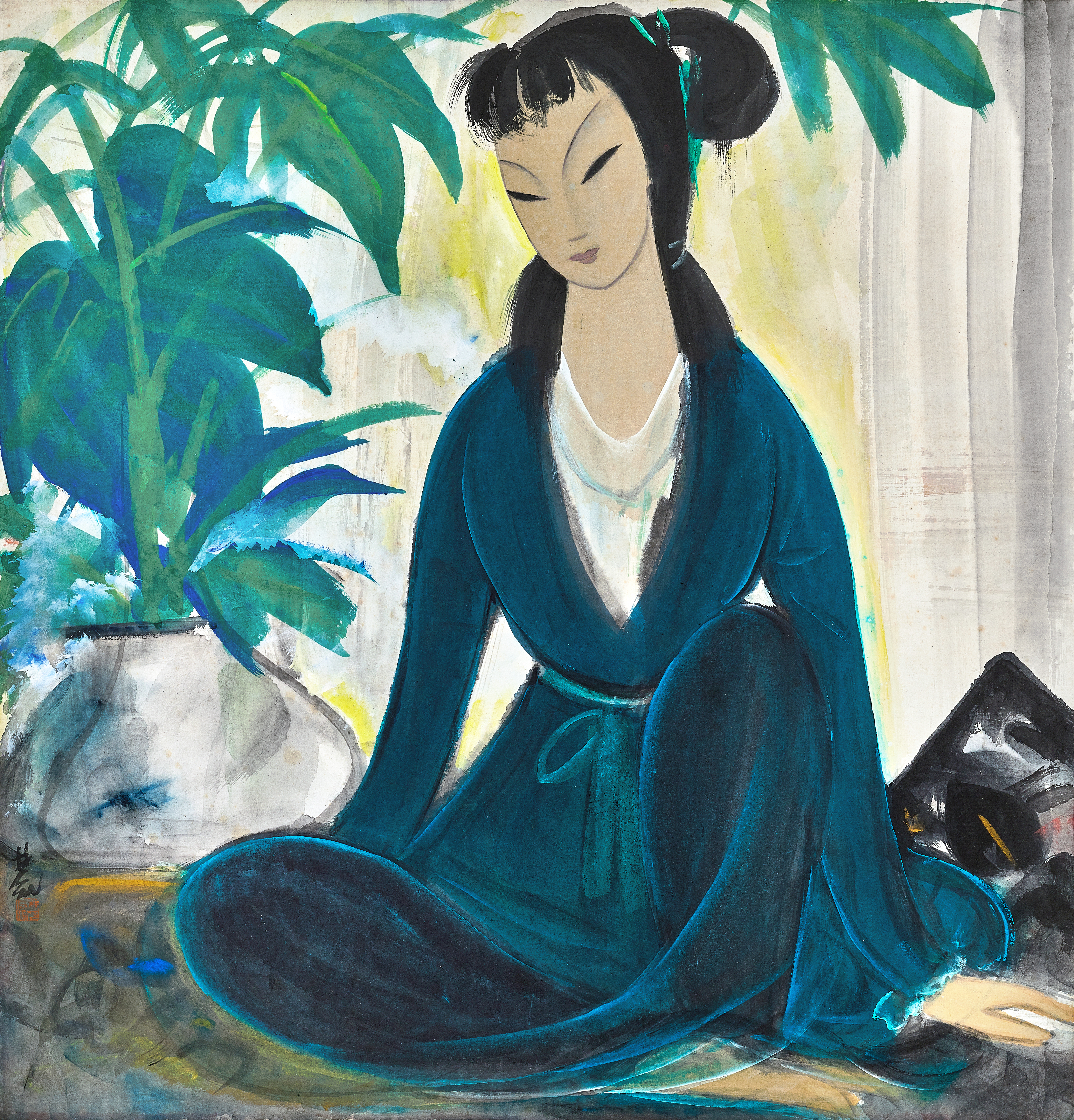 Lin Fengmian — 藍衣仕女 Lady in Blue Gown