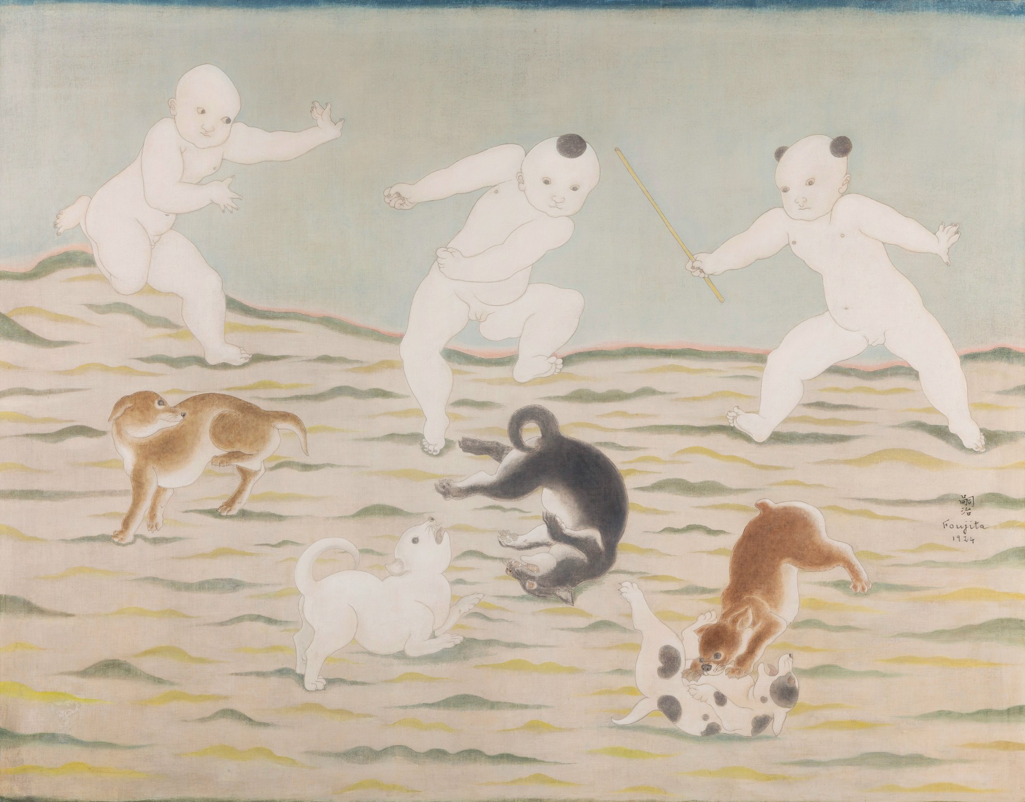 Léonard Tsuguharu Foujita — Enfants jouant 頑童戲犬