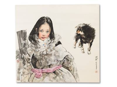 Tibetan Girl and Dog 藏女與藏獒