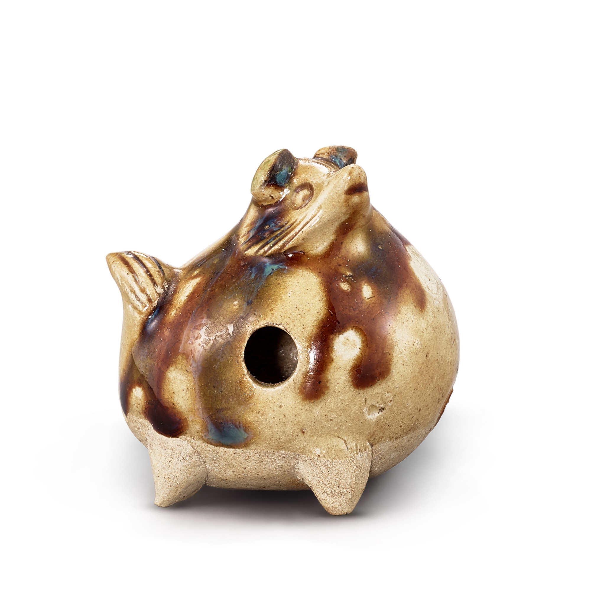 A Changsha brown-glazed 'beast' musical instrument, — A Changsha brown-glazed 'beast' musical instrument, Tang dynasty 唐 長沙窰鳥塤