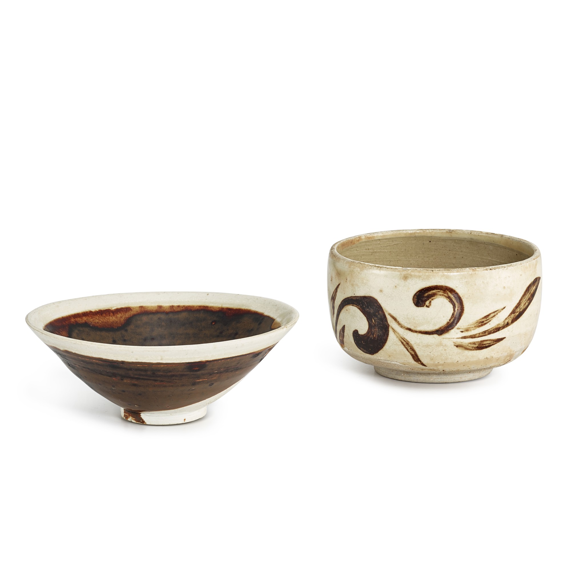 Unknown (Historical) — A white-rimmed black-glazed bowl and a Cizhou-type painted bowl, Song dynasty 宋 黑釉白口笠式盌 及 磁州系黑彩卷草紋墩式盌