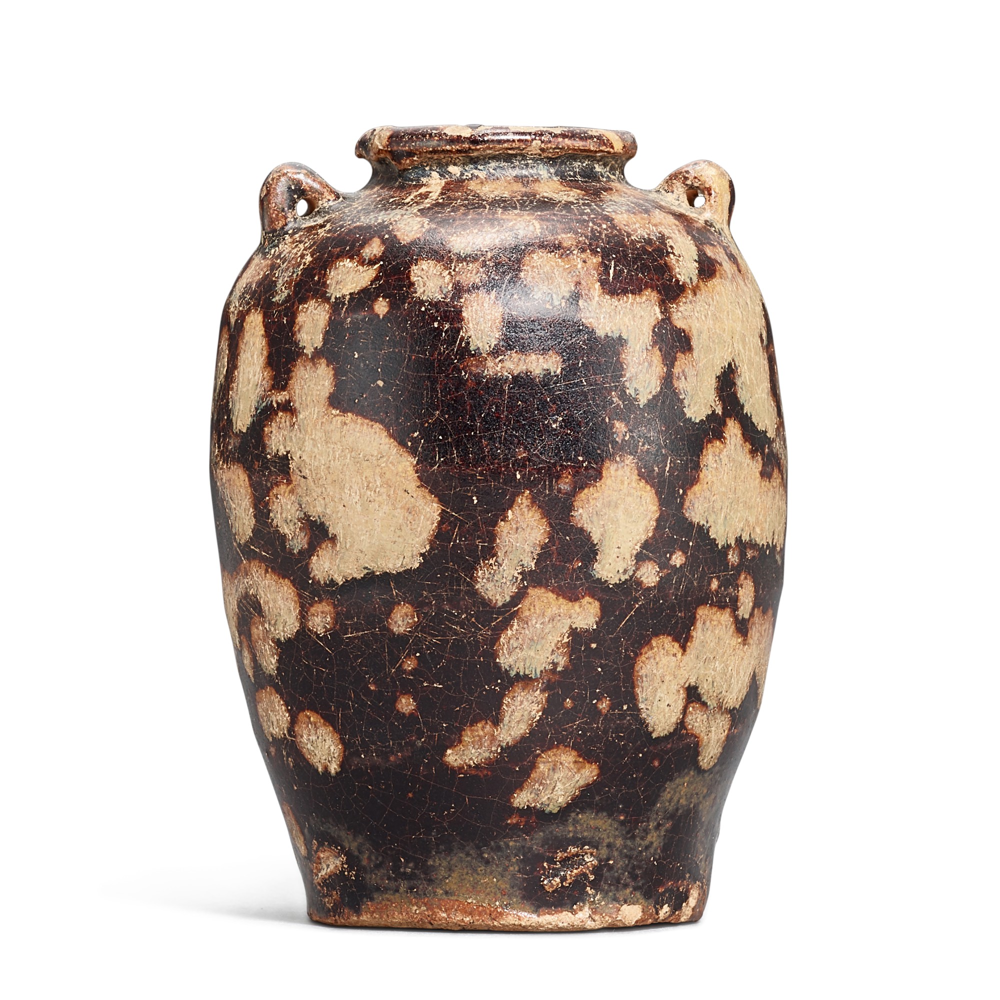Unknown — A small Jizhou tortoise-shell-glazed jar, Song dynasty 宋 吉州窰玳瑁釉雙繫罐