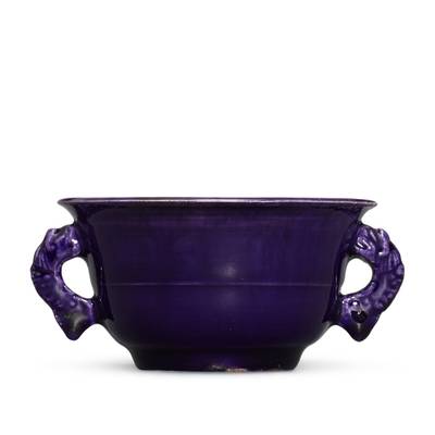 An aubergine-glazed 'fish-dragon' handled cup