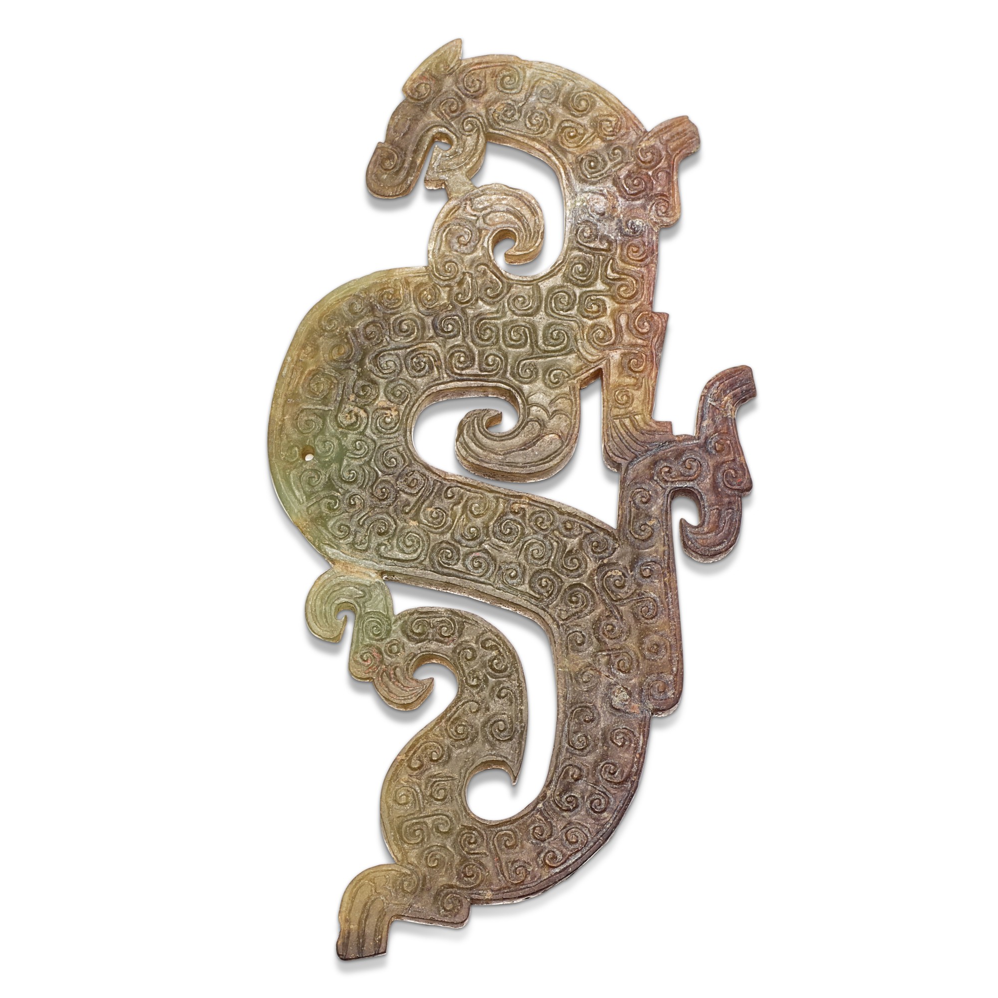 A jade 'dragon' plaque, — A jade 'dragon' plaque, Warring States period or later 戰國或以後 玉龍珮
