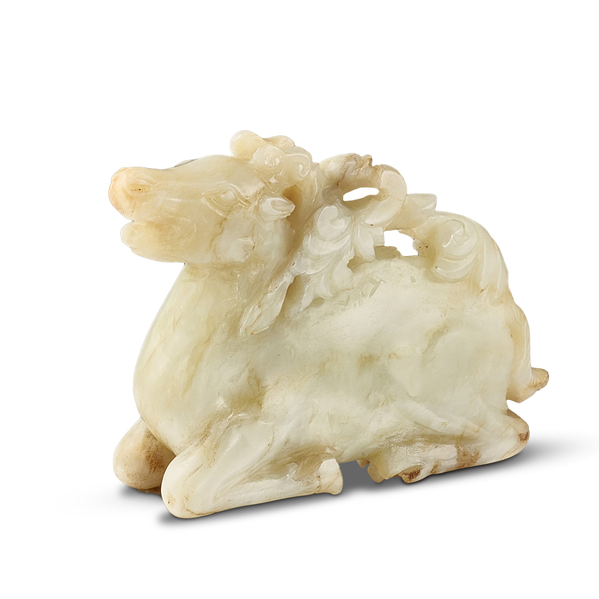 A white jade 'deer and lingzhi' group — A white jade 'deer and lingzhi' group, Ming - Qing dynasty 明至清 白玉雕臥鹿靈芝