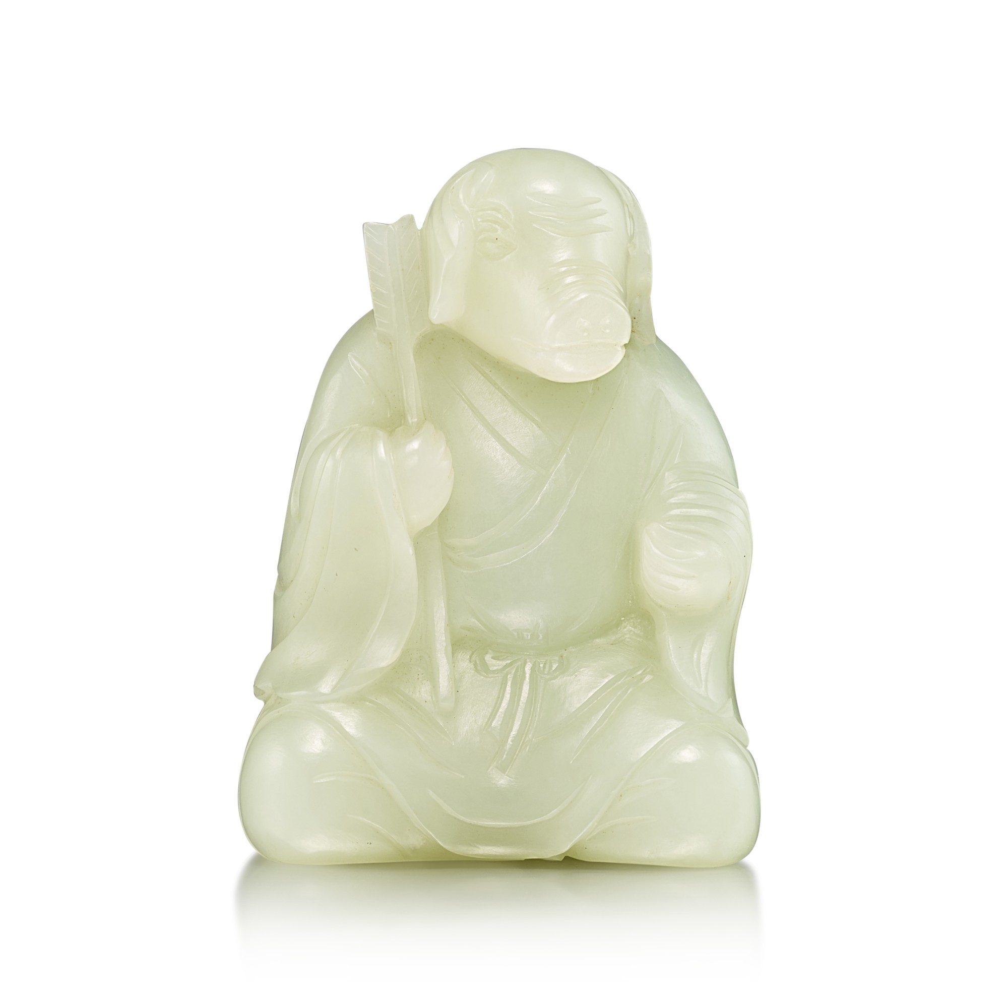 A white jade zodiac figure of a pig, — A white jade zodiac figure of a pig,  Qing dynasty, 18th - 19th century  清十八至十九世紀 白玉豬生肖像
