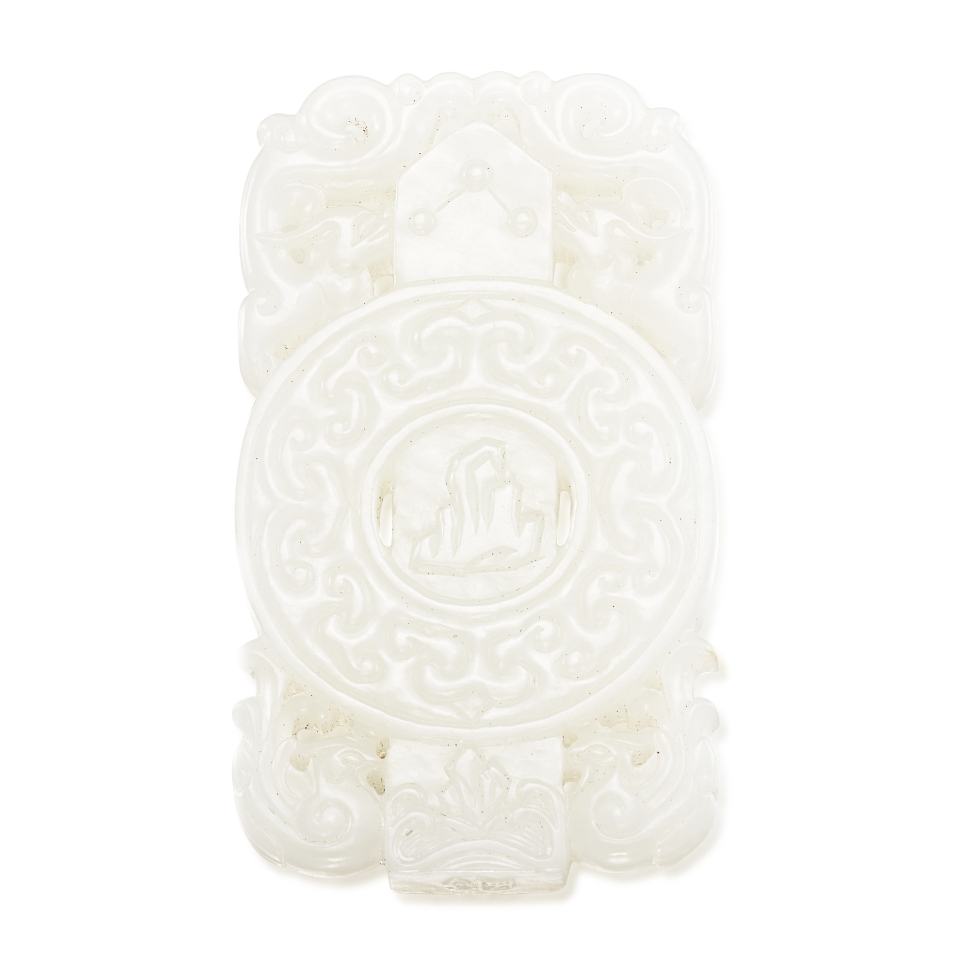 Unknown (Historical) — A white jade 'constellations tablet' plaque, Qing dynasty, 18th - 19th century 清十八至十九世紀 白玉雕圭璧牌