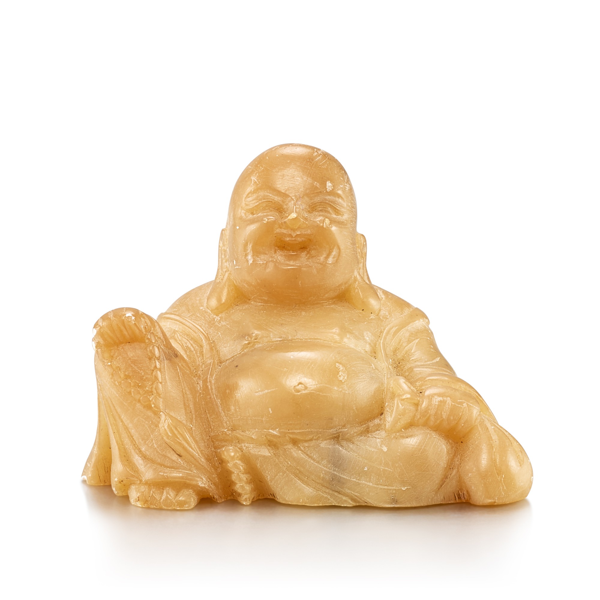 A soapstone figure of Budai, — A soapstone figure of Budai, 20th century 二十世紀 芙蓉石雕布袋和尚坐像