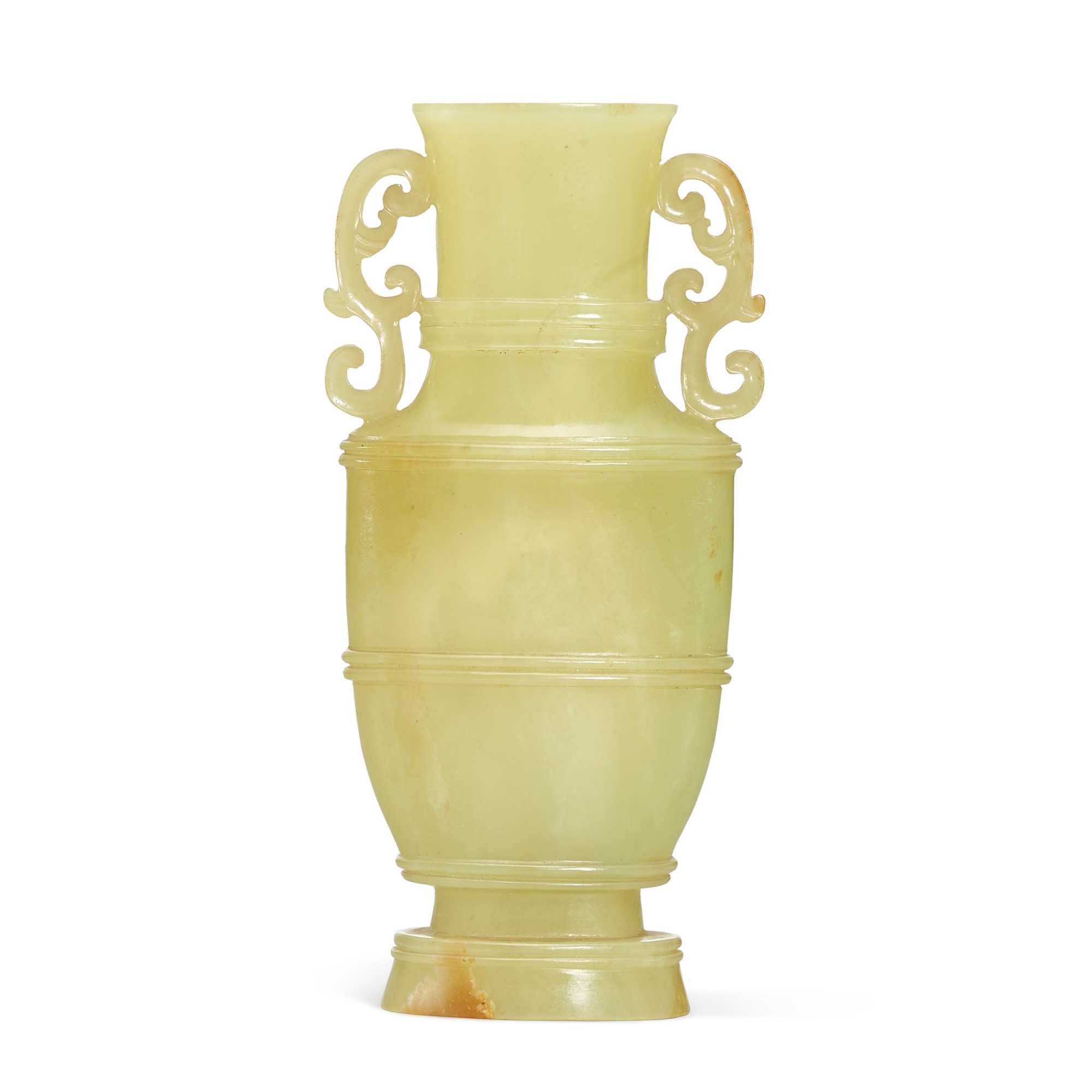 A yellow jade vase, — A yellow jade vase, Qing dynasty, 18th century 清十八世紀 黃玉弦紋雙龍耳瓶