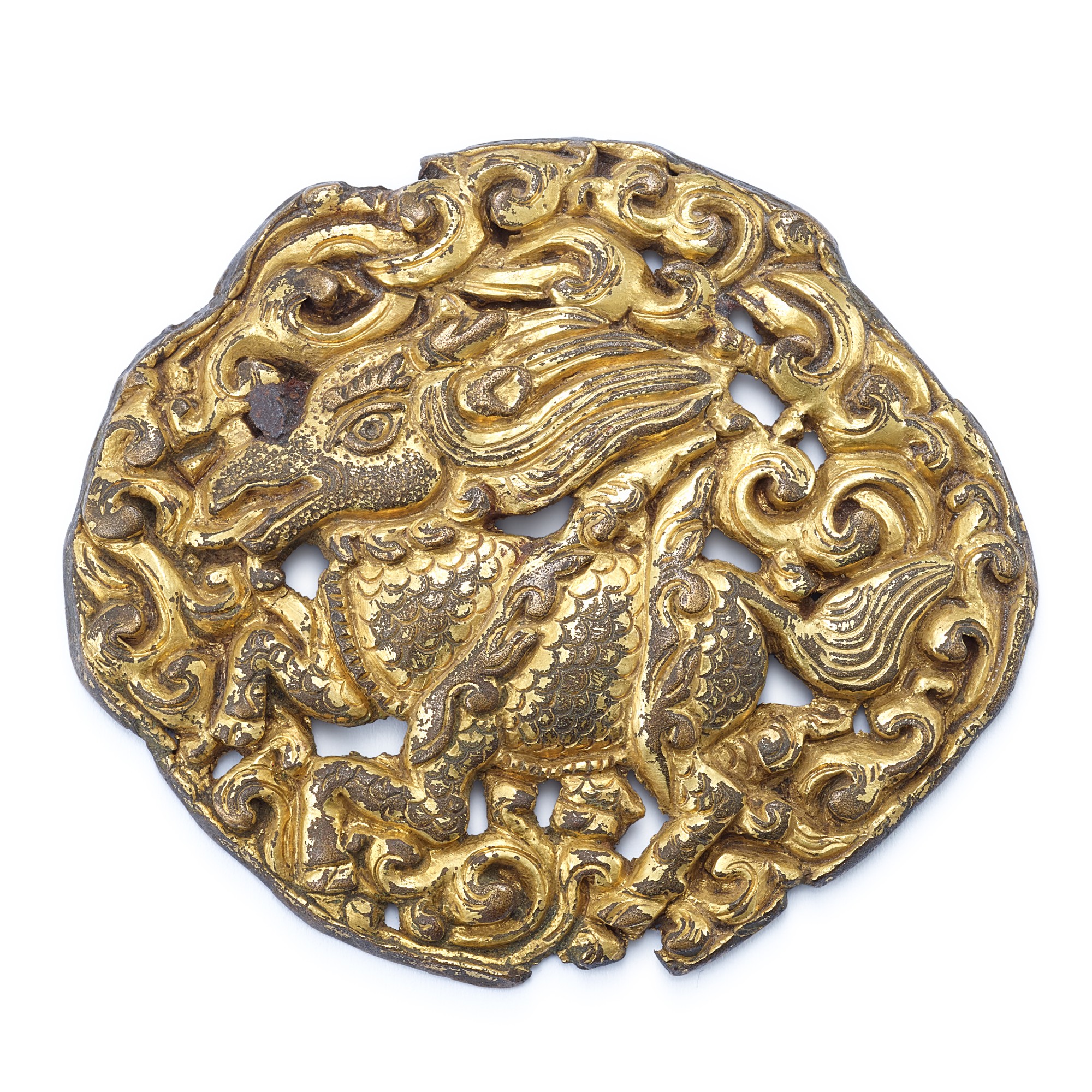 Unknown (Historical) — A gilt-bronze 'mythical beast' belt plaque, Ming dynasty 明 鎏金銅瑞獸紋帶板