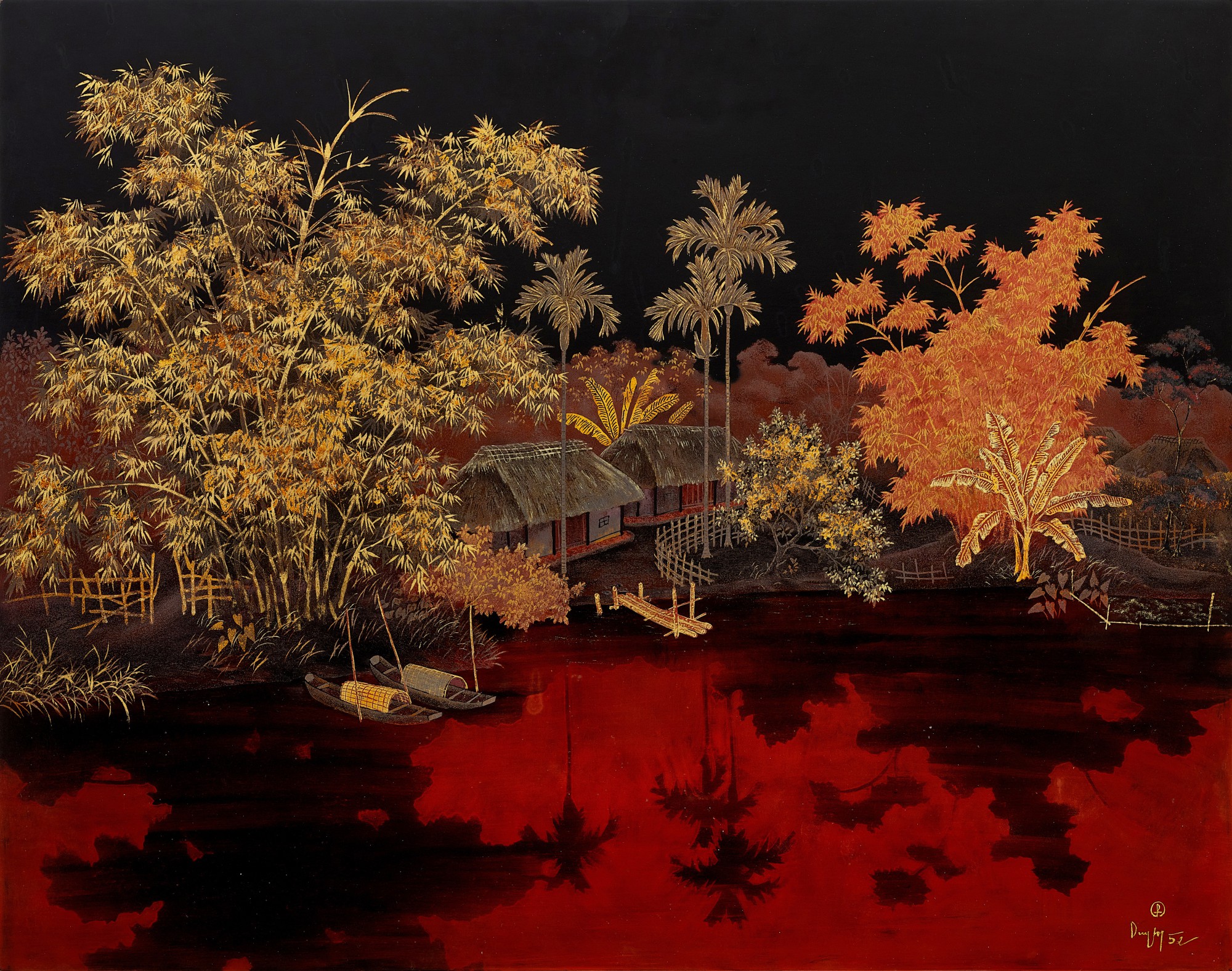 Village River Scene  河邊村莊