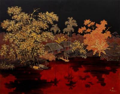 Village River Scene  河邊村莊