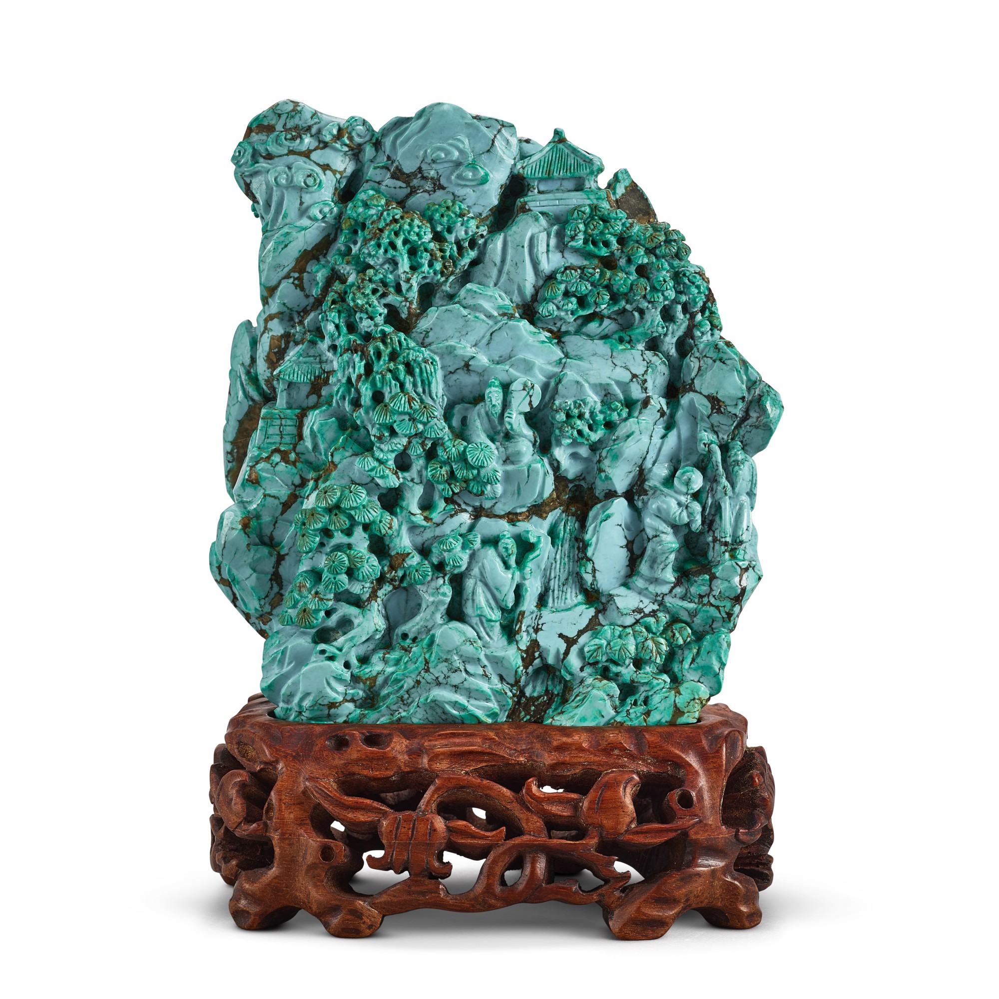 A turquoise matrix mountain, — A turquoise matrix mountain, Late Qing dynasty  清末 綠松石松蔭高士圖山子